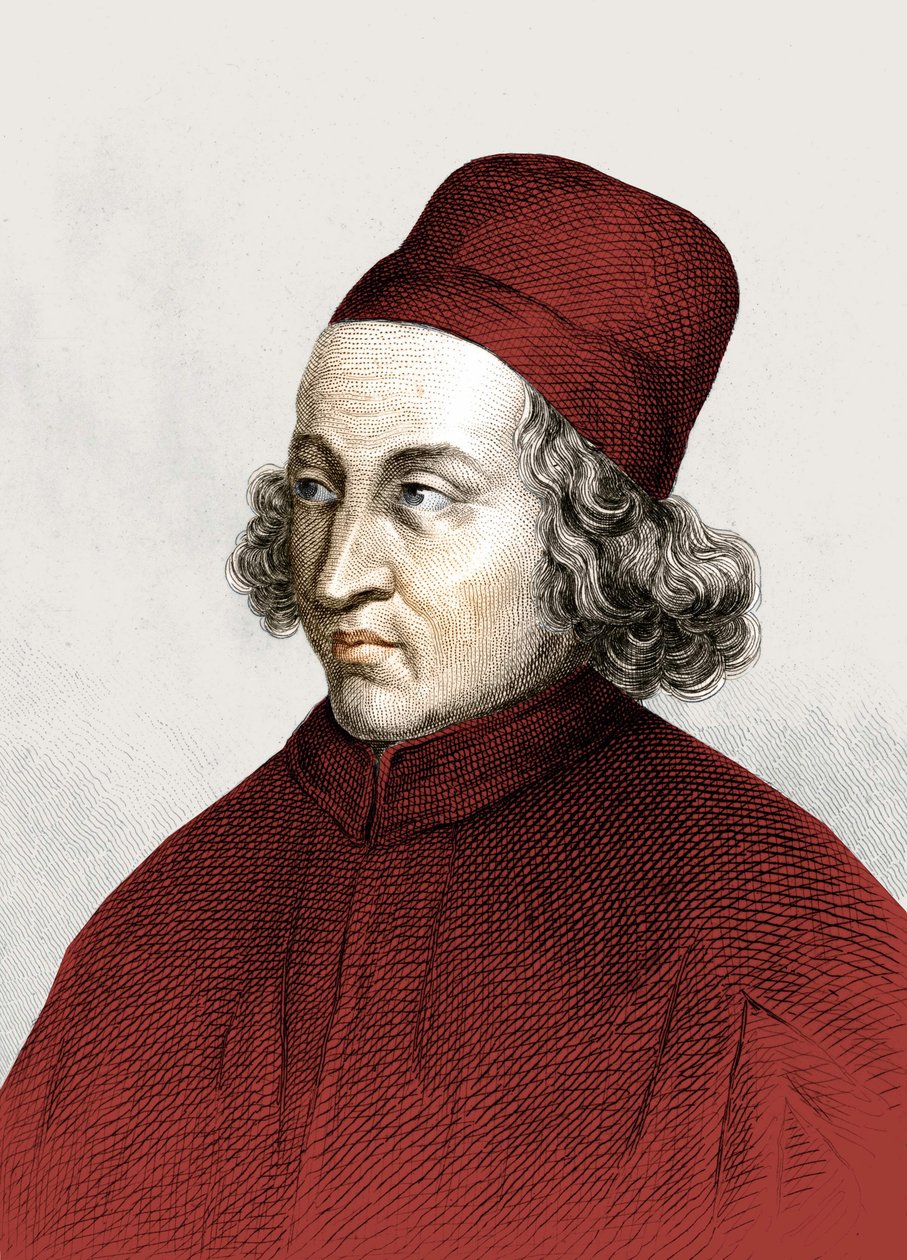 マルシリオ・フィチーノ（フランス語ではMarsile Ficin）（1433 - 1499）の肖像、18世紀のエングレーヴィング。 作： 匿名匿名