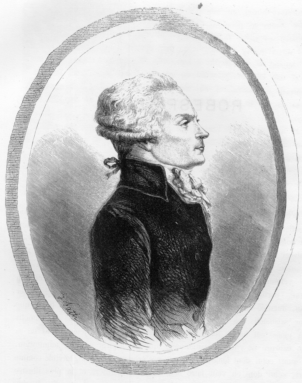 ロベスピエール（1758-1794）の政治家によるマクシミリアンの肖像 - デュプレ・ド・ラ・マヘリーの「赤い本-フランスにおけるエシャフォーの歴史」に掲載された1863年のエングレーヴィング。個人蔵。 作： 匿名匿名