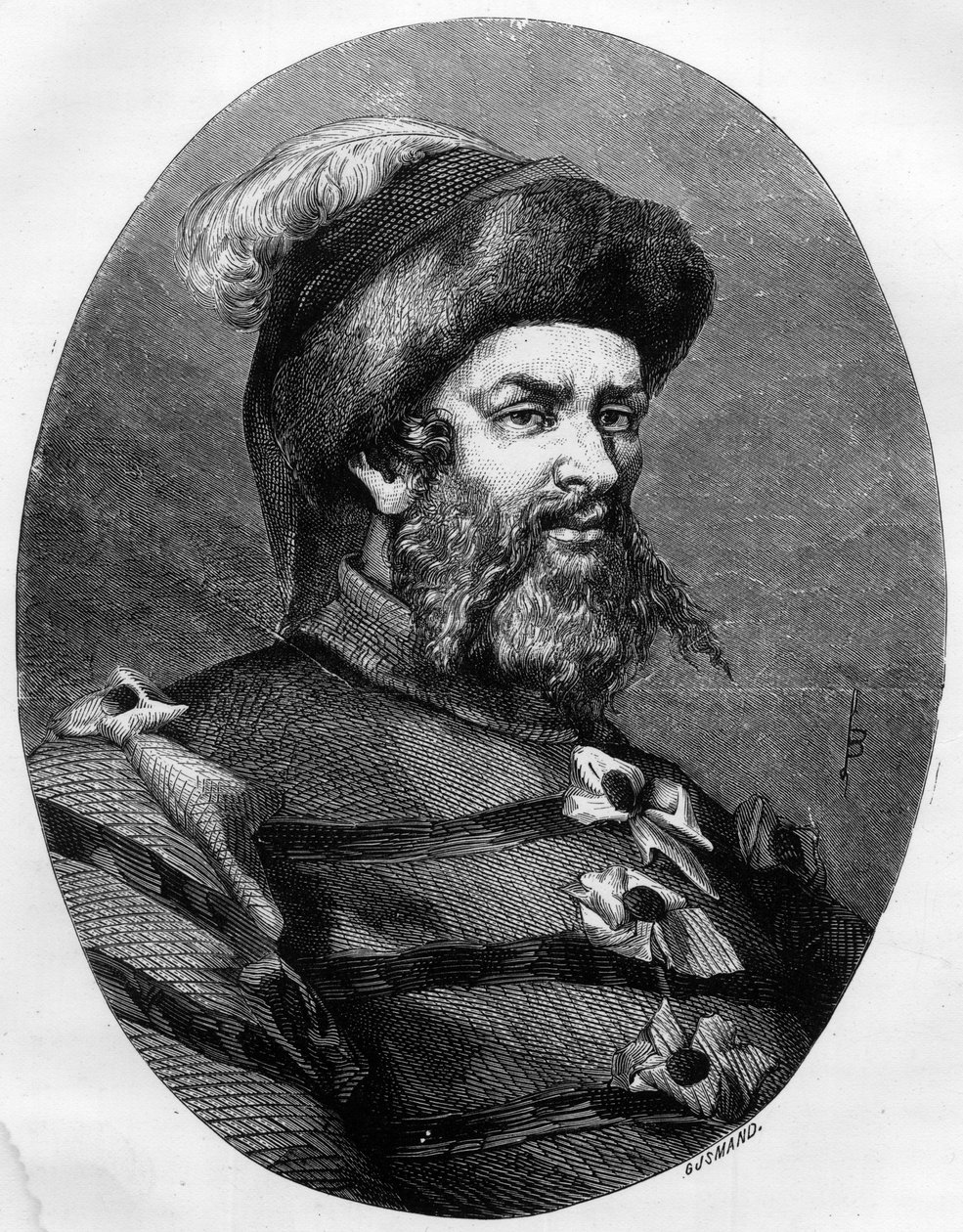 Philippe Guillery (Guilleri) (1566-1608) の肖像 - フランスの山賊、Leon Baillyによる1863年のエングレーヴィング、Dupray de La Maherieの「Le Livre Rouge - Histoire De L