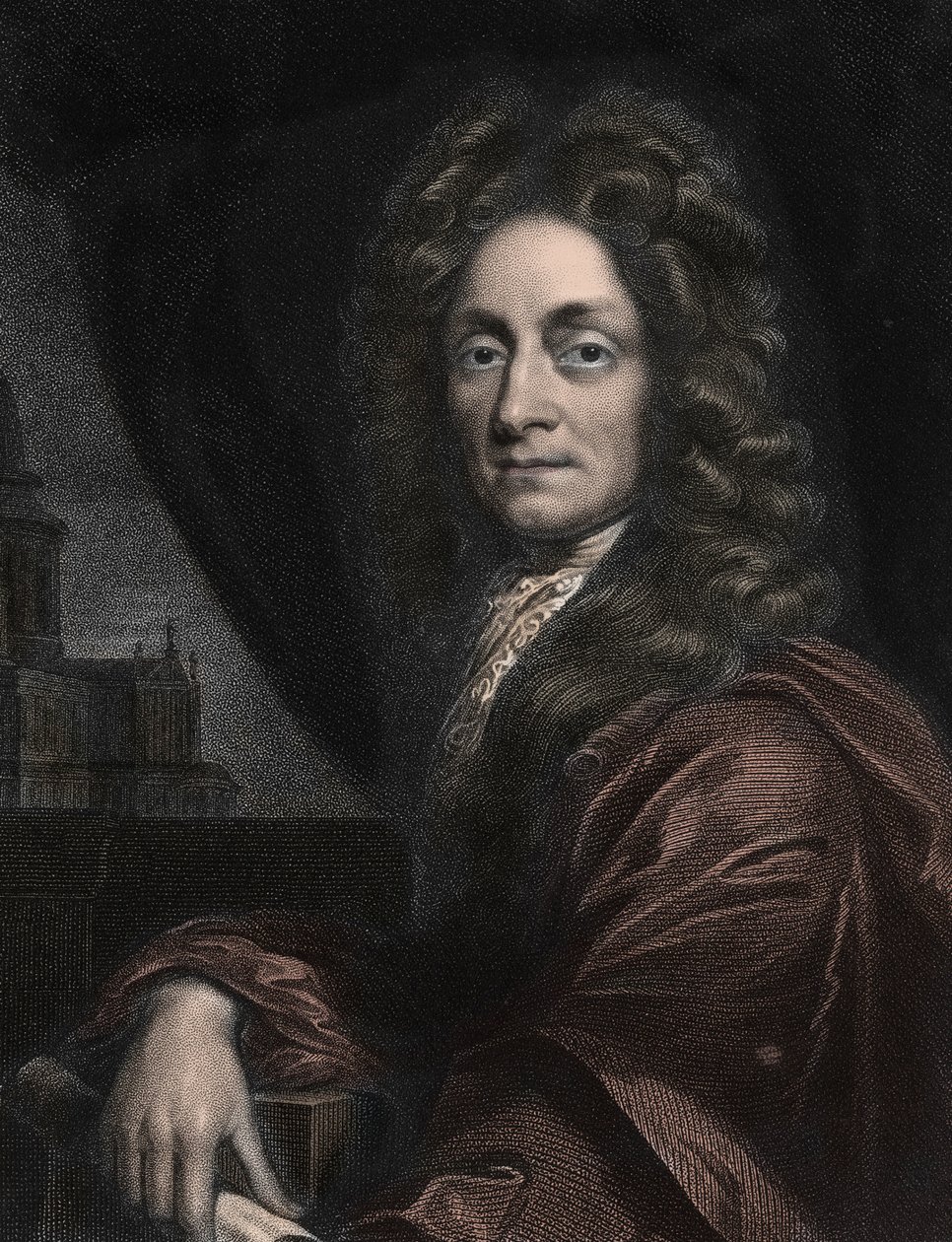 イギリスの建築家、クリストファー・レン卿（1632-1723）の肖像。 作： 匿名匿名