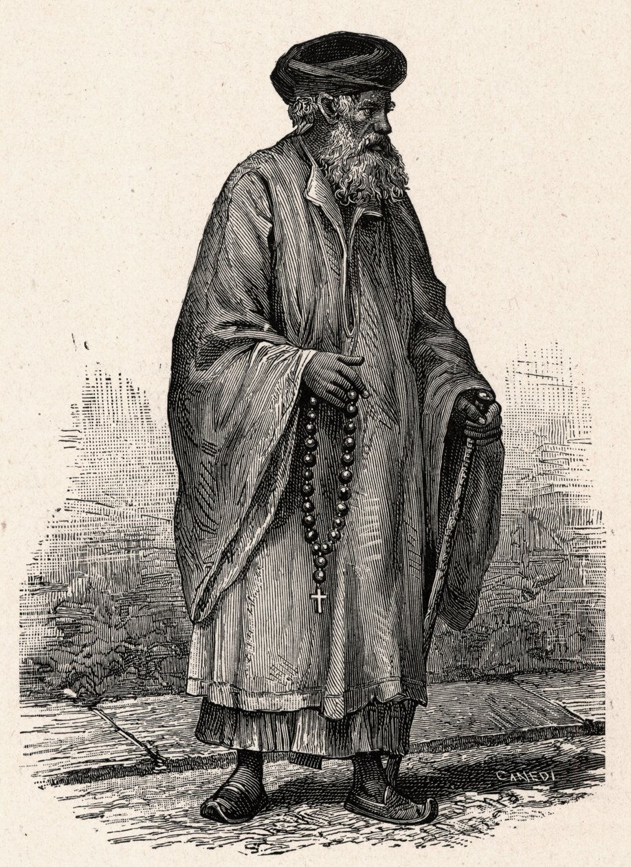エジプト・ジフテ出身のカトリック・コプト教徒の肖像。Louis-Eugene (Louis Eugene) Louvetによる「Les Missions Catholiques au XIXeme Siecle」に掲載された版画。 作： 匿名匿名