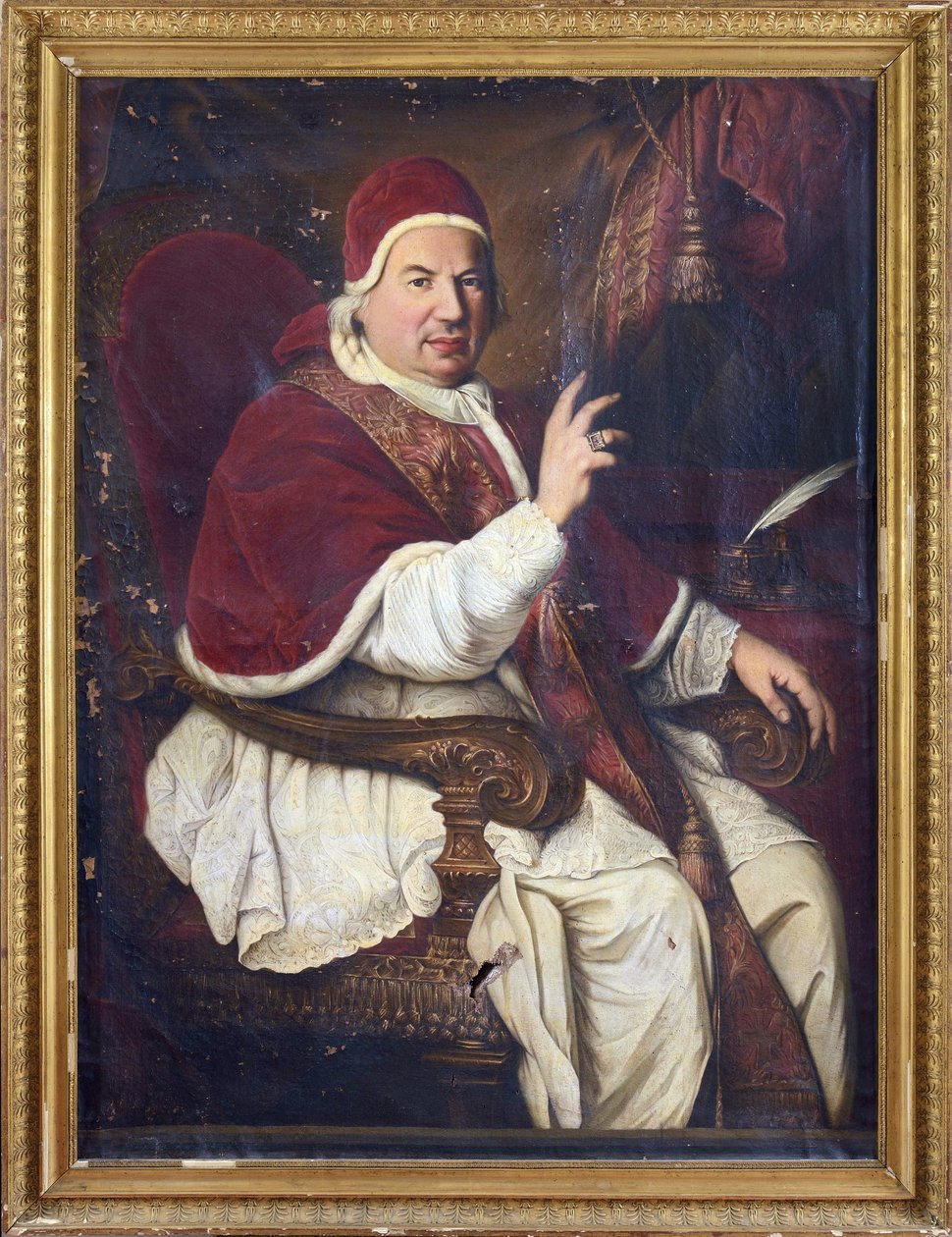 教皇ベネディクト14世（1675年～1758年）の肖像、匿名 .キャンバスに