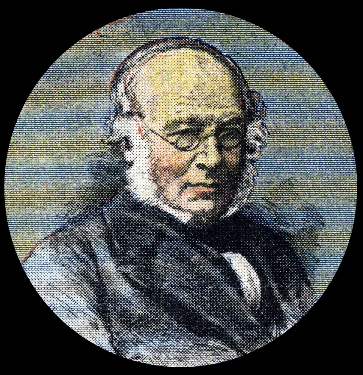 郵便の歴史1839年の郵便改革の発端となったSir Rowland Hill（1795-1879）の肖像。1920年4月15日の "Le petit journal "の詳細。個人コレクション 作： 匿名匿名