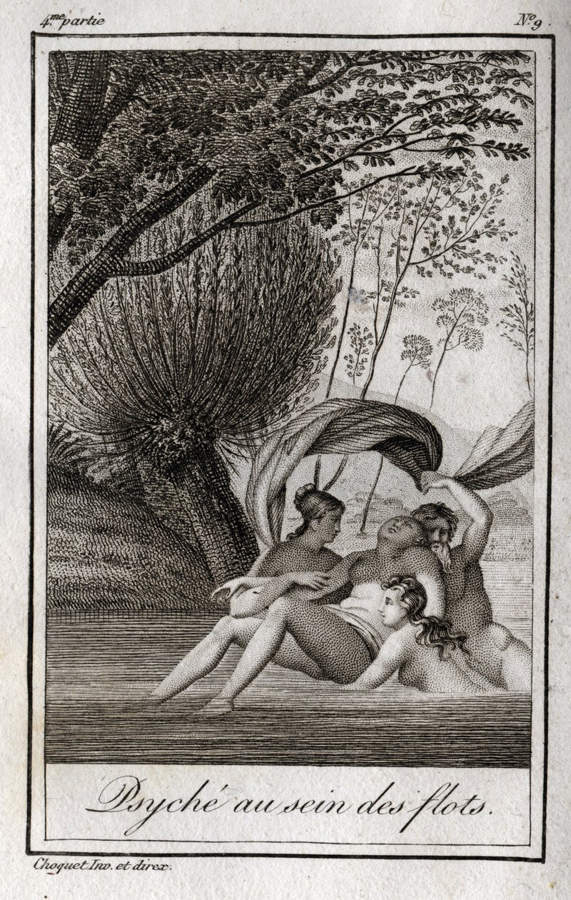 波の中のプシュケ。Charles Albert Demoustier（1760-1801）の「Lettres a Emilie sur la mythologie」（1819年）に掲載された版画。個人蔵。 作： 匿名匿名