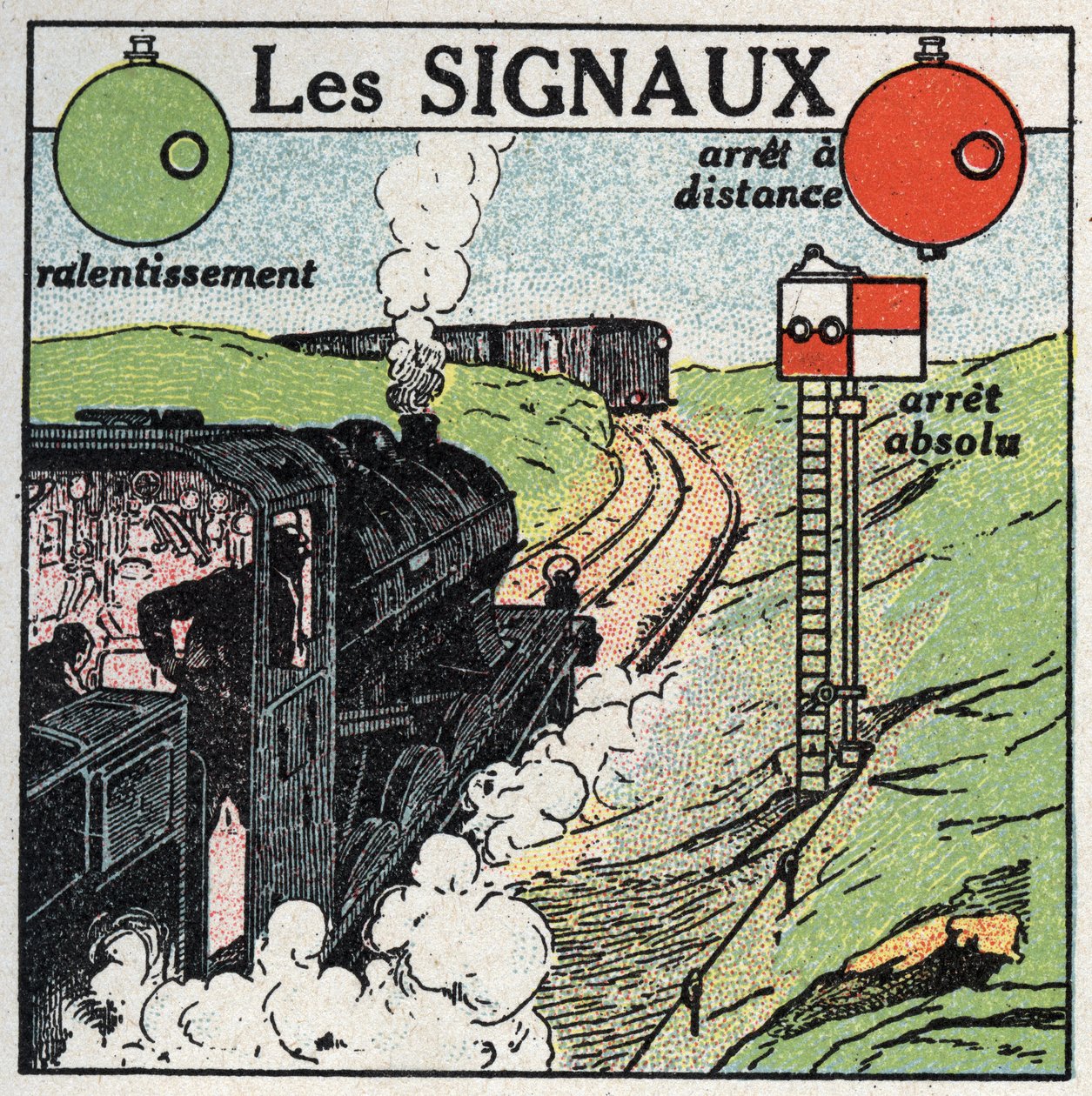 鉄道：交通の安全を確保するための信号。1925年の匿名のイラスト。個人蔵。 作： 匿名匿名