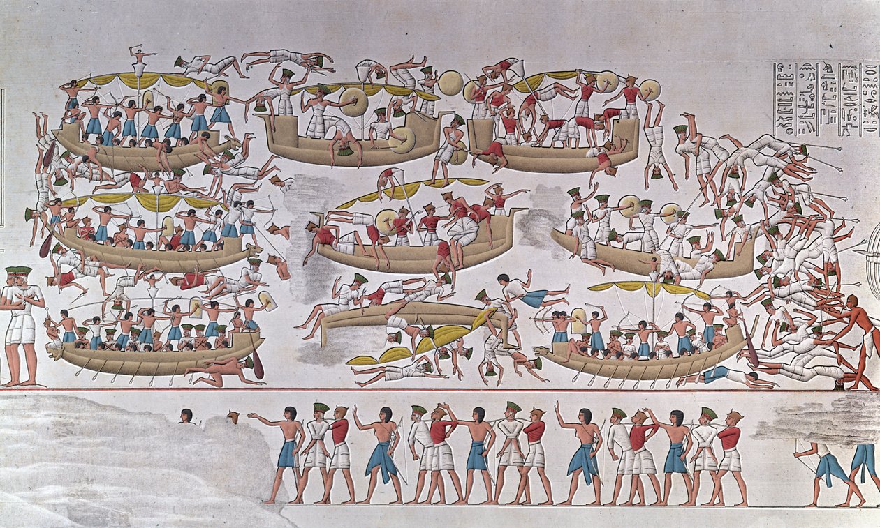ラムセス3世のアルメエスと海の民とのナイル・デルタの戦いの表現」 エジプト、メディネト・ハボウの葬祭神殿のレリーフより 作： 匿名匿名