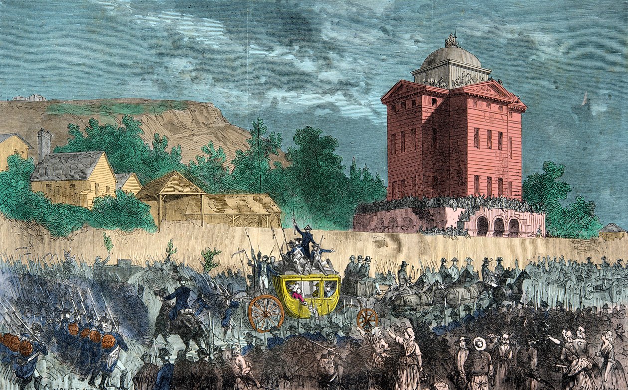 ヴァレンヌの帰還、1791年6月25日にパリに連れ戻された王家の人々、エングレーヴィング、プライベート・コレクション 作： 匿名匿名