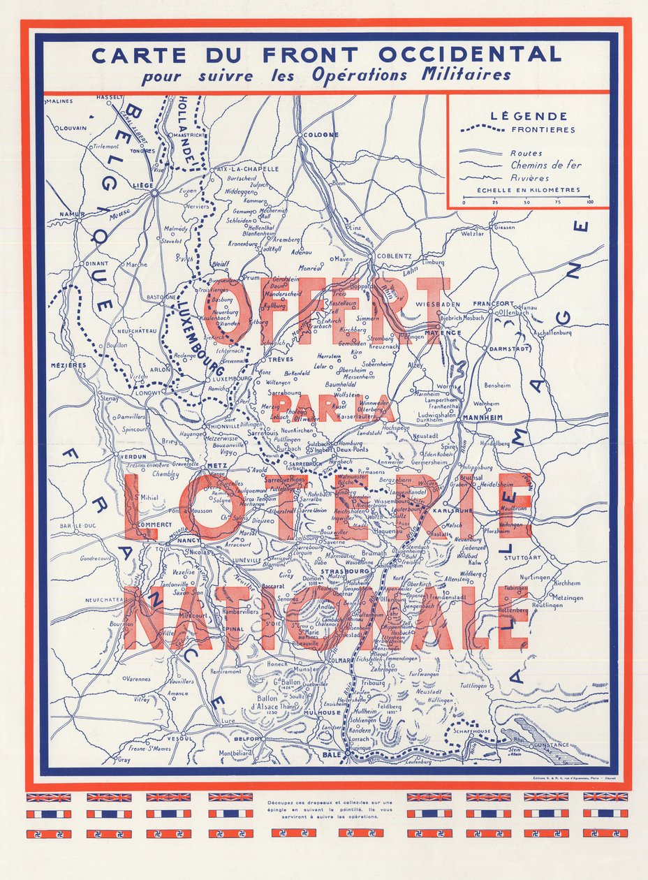 第二次世界大戦 (2nd 2nd IIIe 39-45 1939-1945) - War 1939 1945 - 西部戦線の地図、National Lotteryより寄贈 作： 匿名匿名