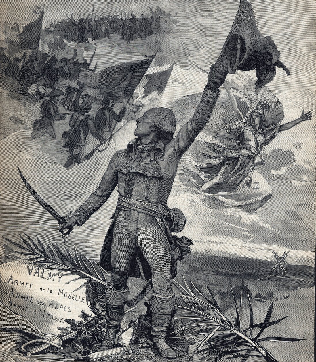 フランソワ・クリストフ・ケラーマン将軍（1735-1820）ヴァルミーの戦い（1792年9月20日）の勝者であるフランスの将軍の像。"国家万歳!".1892年9月14日付「Le petit parisien」誌に掲載されたエングレーヴィング。プライベート・コレクション 作： 匿名匿名