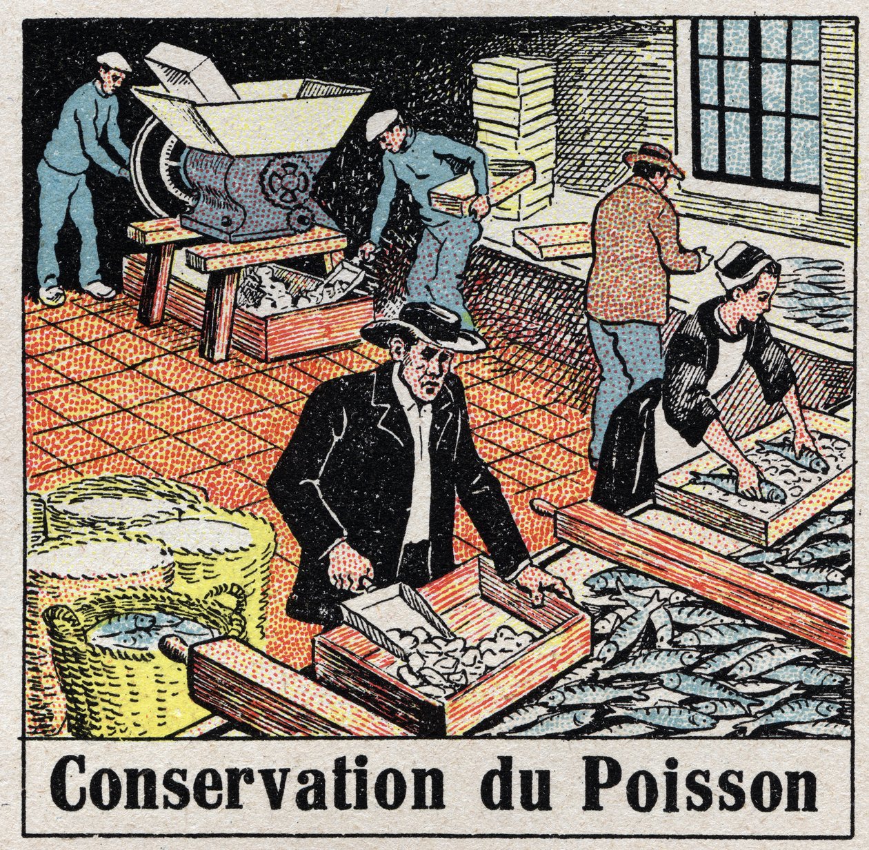 コールド・インダストリー。氷の中の魚の保存。1925年の匿名のイラスト。個人蔵。 作： 匿名匿名