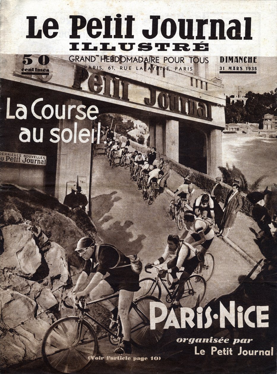小さな新聞社が企画したパリ・ニースの自転車レース。1935年3月31日の "The Little Illustrous Journal "の表紙。個人蔵 作： 匿名匿名