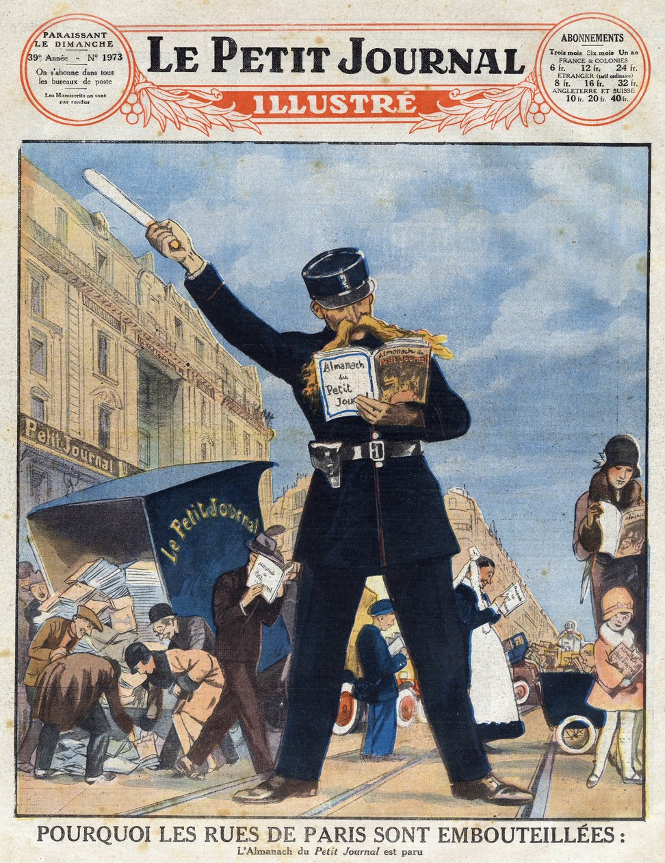 パリの人々は、配送トラックと警察官を利用して、"Le petit journal illustré "の代わりに、"Alpha "を読んでいました。 作： 匿名匿名