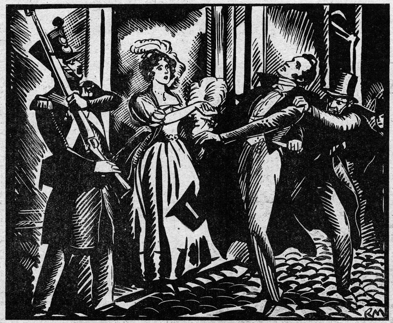 1820年2月13日、ベリー公爵（1778-1820）の死、王立音楽院にて」 ルイ18世の甥がオペラ座で、王室の息の根を止めようとする共和主義者ルーヴェルに殺害される。イラストは「Le petit journal illustration」より引用 作： 匿名匿名