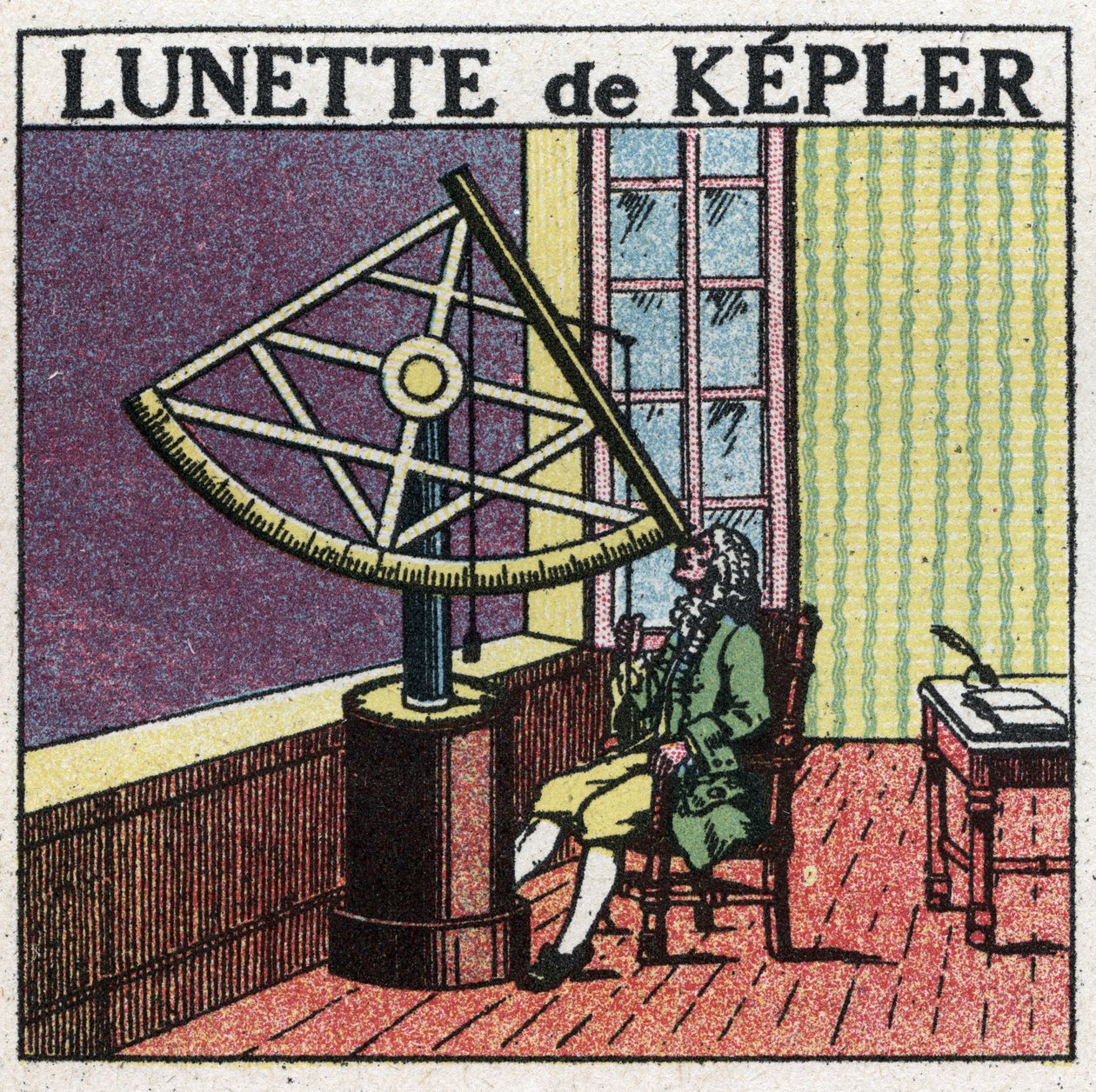最初の光学機器：Johannes Kepler (Keppler) (1571-1630)が1615年頃に発明した天文ベゼル。1925年の匿名のイラスト。個人蔵。 作： 匿名匿名