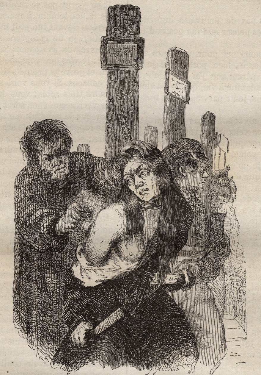 19世紀のロシュフォールのバッグンのマーク。ピエール・ザッコーネ（1817-1895）の「Histoire des bagnes depuis leur création à nos jours」（1877年）に掲載されている版画（Colonia Penale - Penal colony）。個人蔵。 作： 匿名匿名