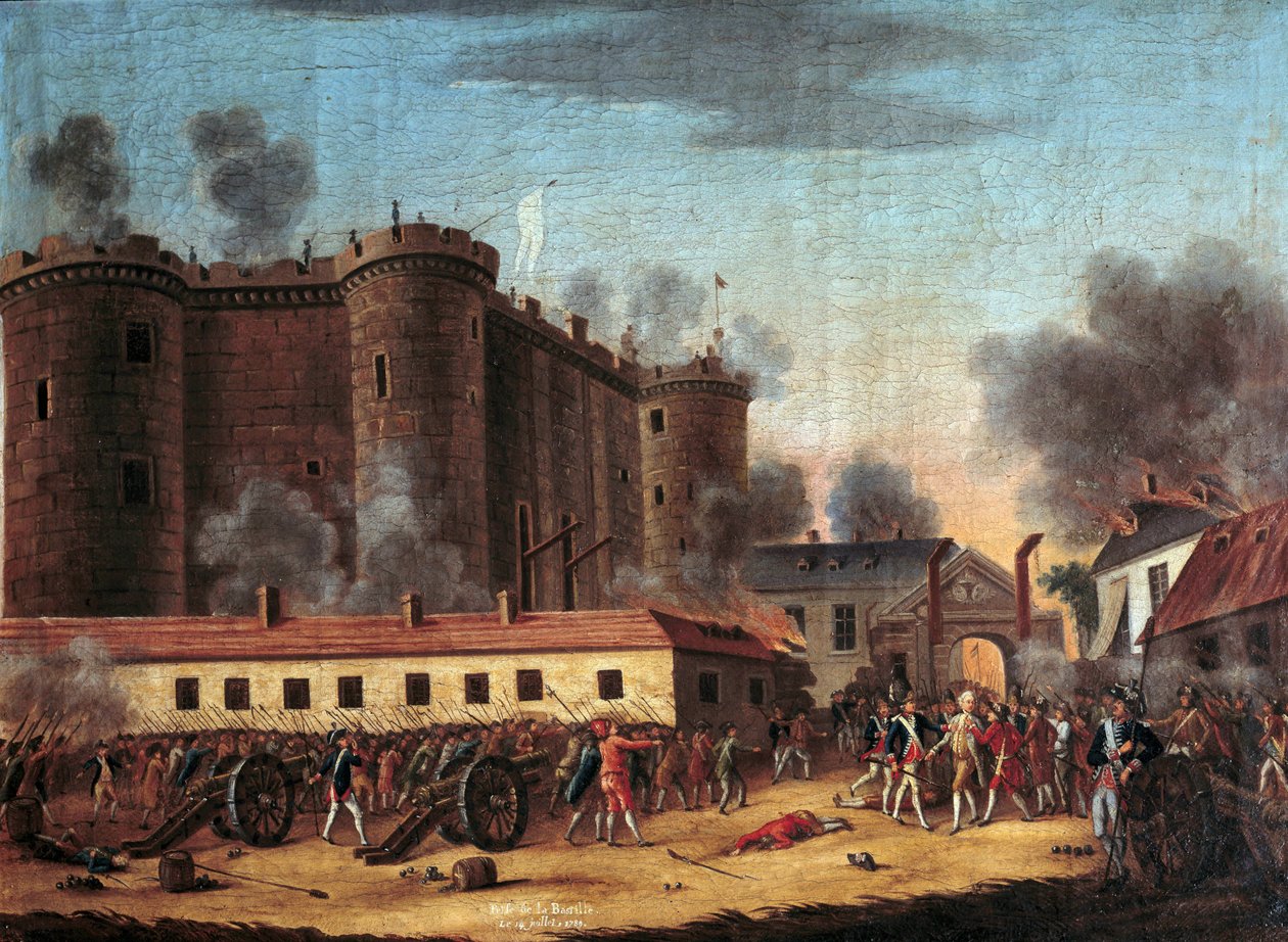 1789年7月14日にバスティーユを占拠し、ムッシュー・ドゥ・ラウネを逮捕。バスティーユの総督であるベルナール・ルネ（Bernard-Rene）・ジョルダン・ドゥ・ラウネー侯爵（1740-1789）。匿名の絵画。キャンバスに油彩。薄さ：0.63 x 0.81m。パリ、カルナヴァレ美術館-Th 作： 匿名匿名