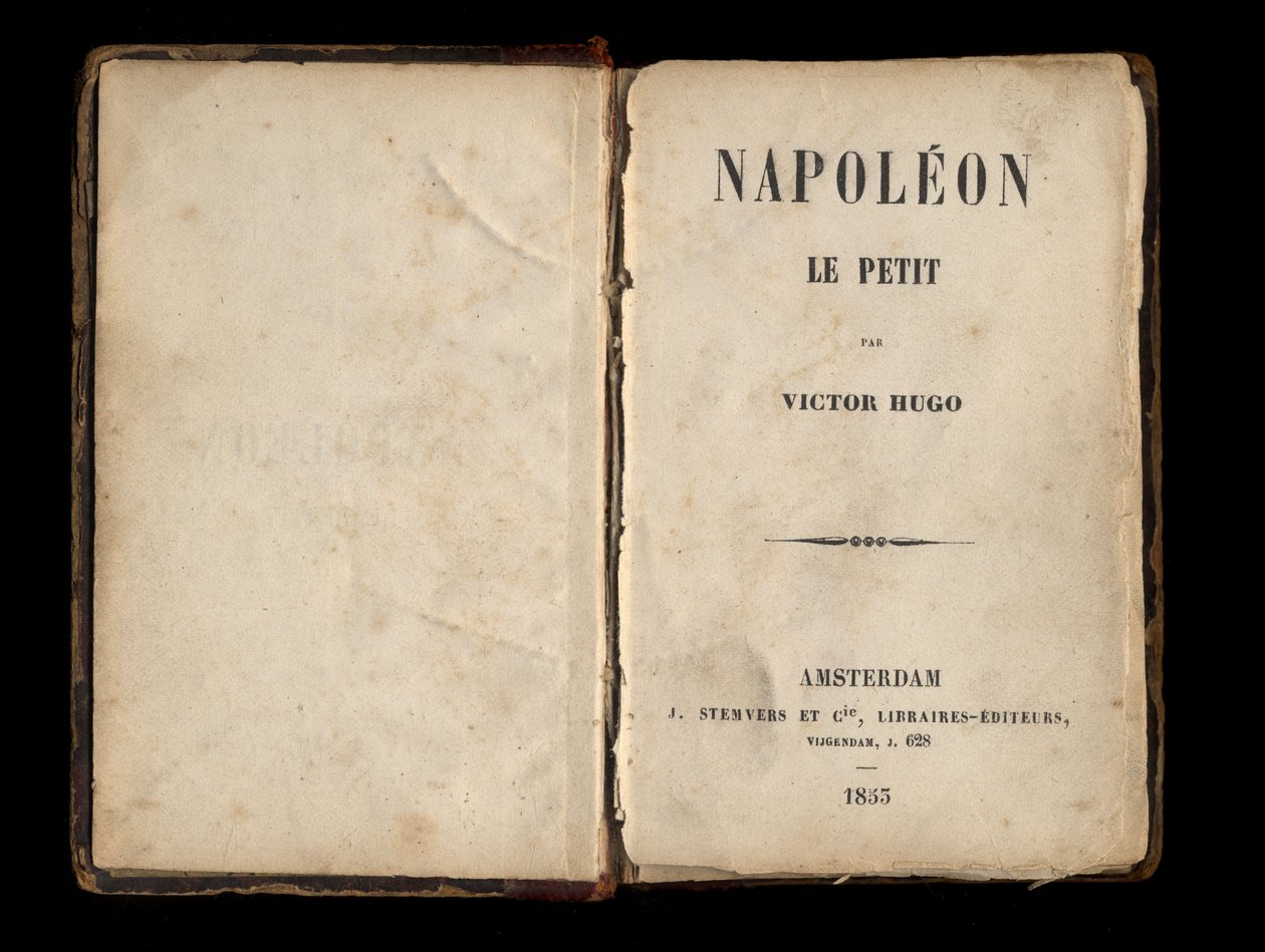 ヴィクトル・ユーゴーがルイ＝ナポレオン・ボナパルト（ナポレオン3世）について書いた政治的パンフレット「小公女ナポレオン」のタイトルページ。1855. 作： 匿名匿名