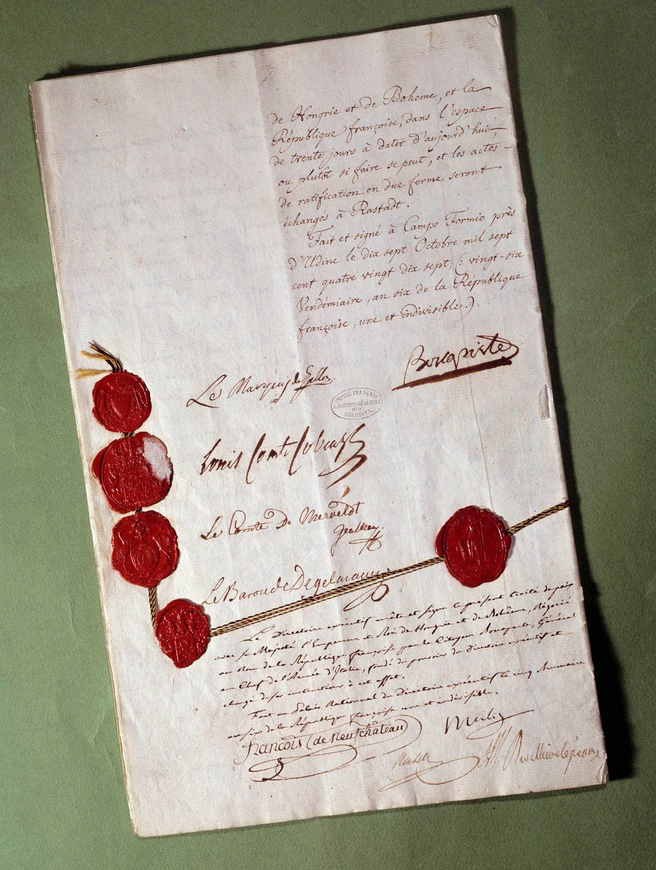 ナポレオン・ボナパルト（1769-1821）が署名したカンポフォルミオ（Campo Formio, Campo-Formio）の条約 作： 匿名匿名