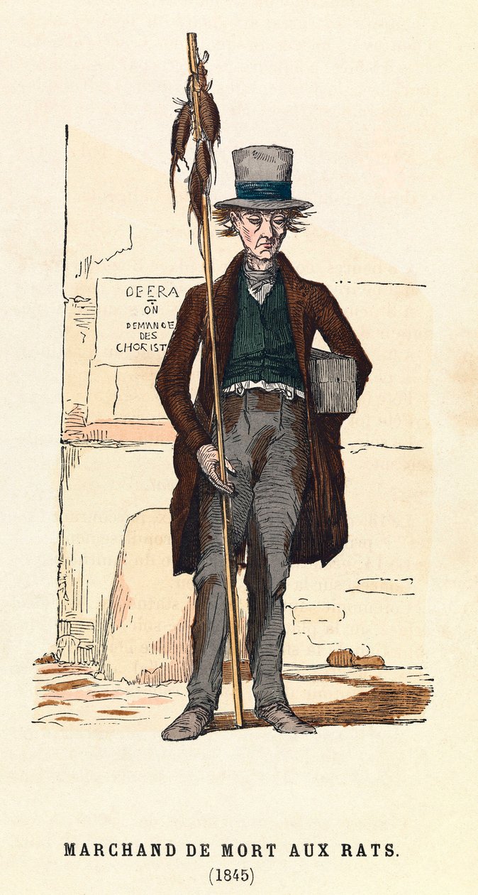 1845年のパリでの殺鼠剤販売者、エングレーヴィング、個人蔵 - Rat Poison Seller at Paris 作： 匿名匿名