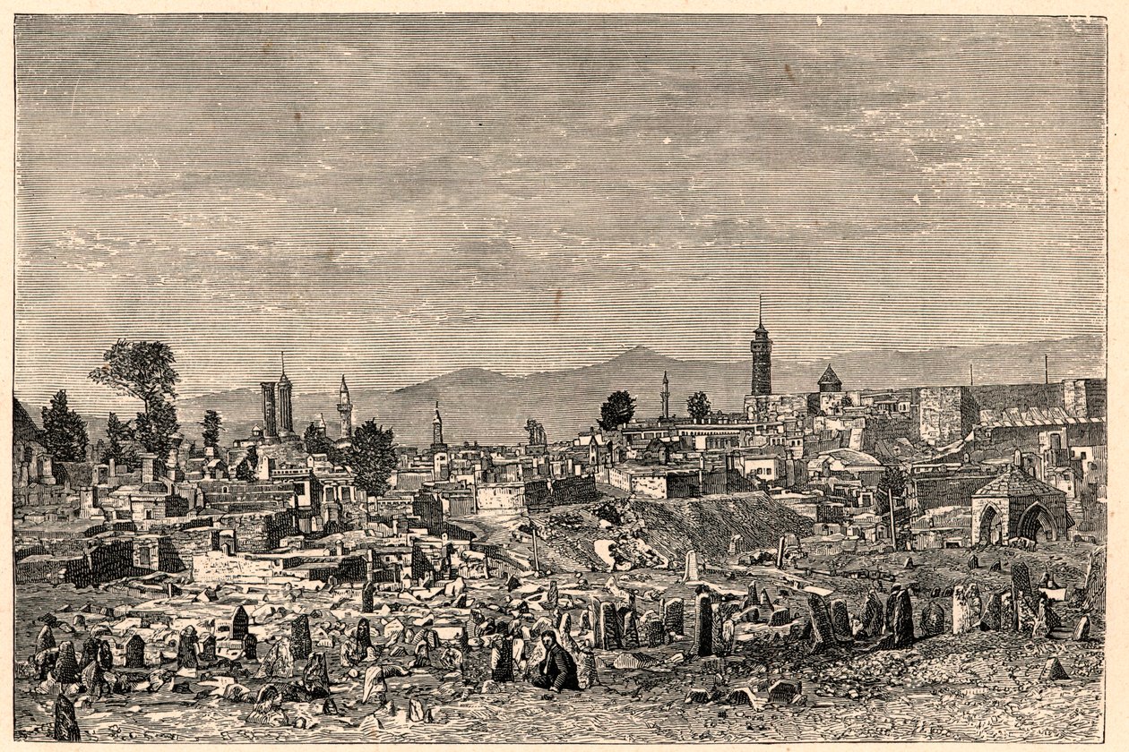 アルメニア（現トルコ）のエルズルム（Erzeroum）の街の風景。Louis-Eugene (Louis Eugene) Louvetによる「Les Missions Catholiques au XIXeme Siecle」に掲載された版画。 作： 匿名匿名