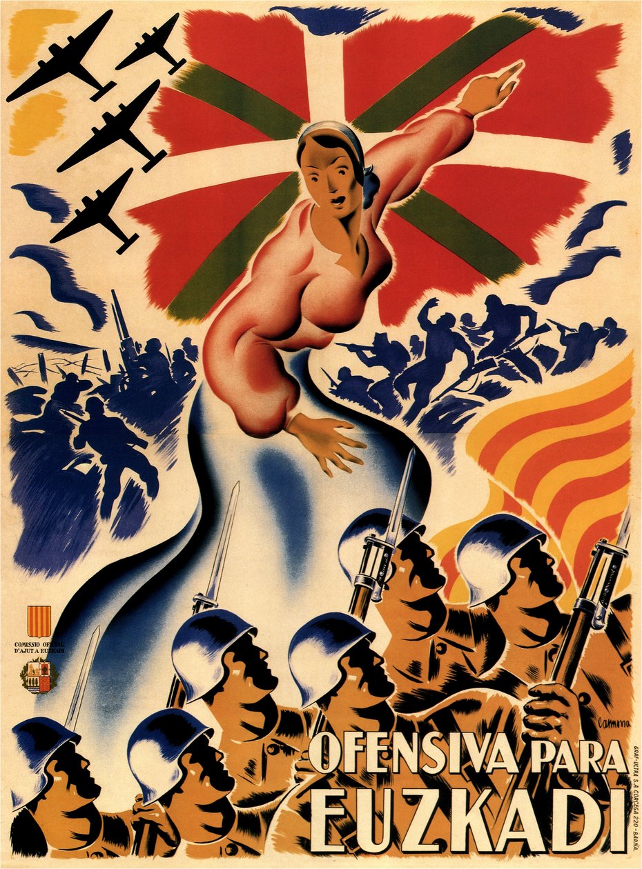 guerre civile espagnole - Campagne de Biscaye (offensive de Biscay) Ofensiva Para Euzkadi (offensive for the Basque Country) - Anonymous - 1937 - カラーリトグラフ - 140x100 - Private Collection 作： 匿名匿名