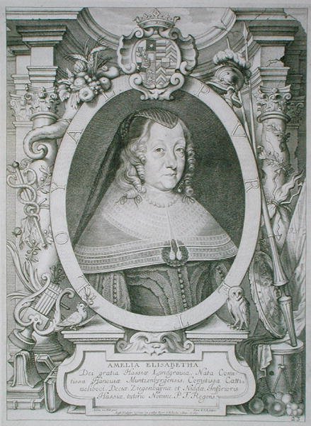 ハーナウ・ムンツェンベルク家のアマーリエ・エリザベート（1602-51）、ペトルス・デ・アイオデが彫った「Portraits des Hommes Illustres」より、1706年に出版された（エングレーヴィング） 作： アンセルムスバン（後）ハル