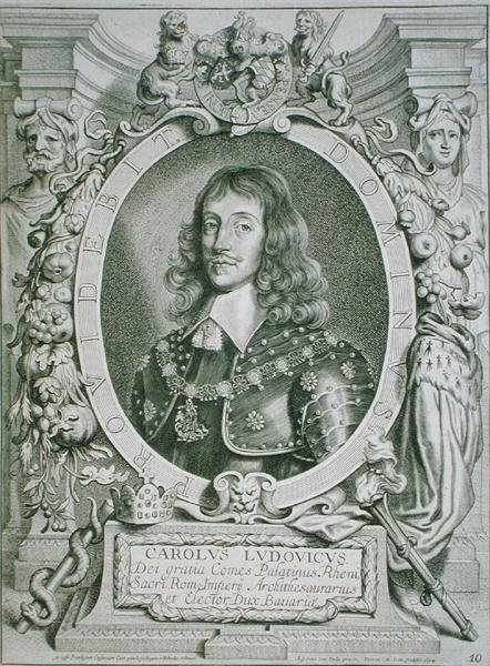 シャルル・ルイ（1617-80）パラティーネ選帝侯、ペトルス・デ・アイオデ作の「Portraits des Hommes Illustres」より、1706年に出版されたもの（エングレーヴィング） 作： アンセルムスバン（後）ハル