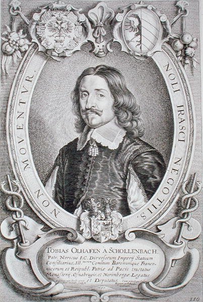 トビアス・オーエルハーフェン・ファン・ショーレンバッハ（1601-66）『Portraits des Hommes Illustres』より、ペトルス・デ・アイオデ作、1706年発行（エングレーヴィング）。 作： アンセルムスバン（後）ハル