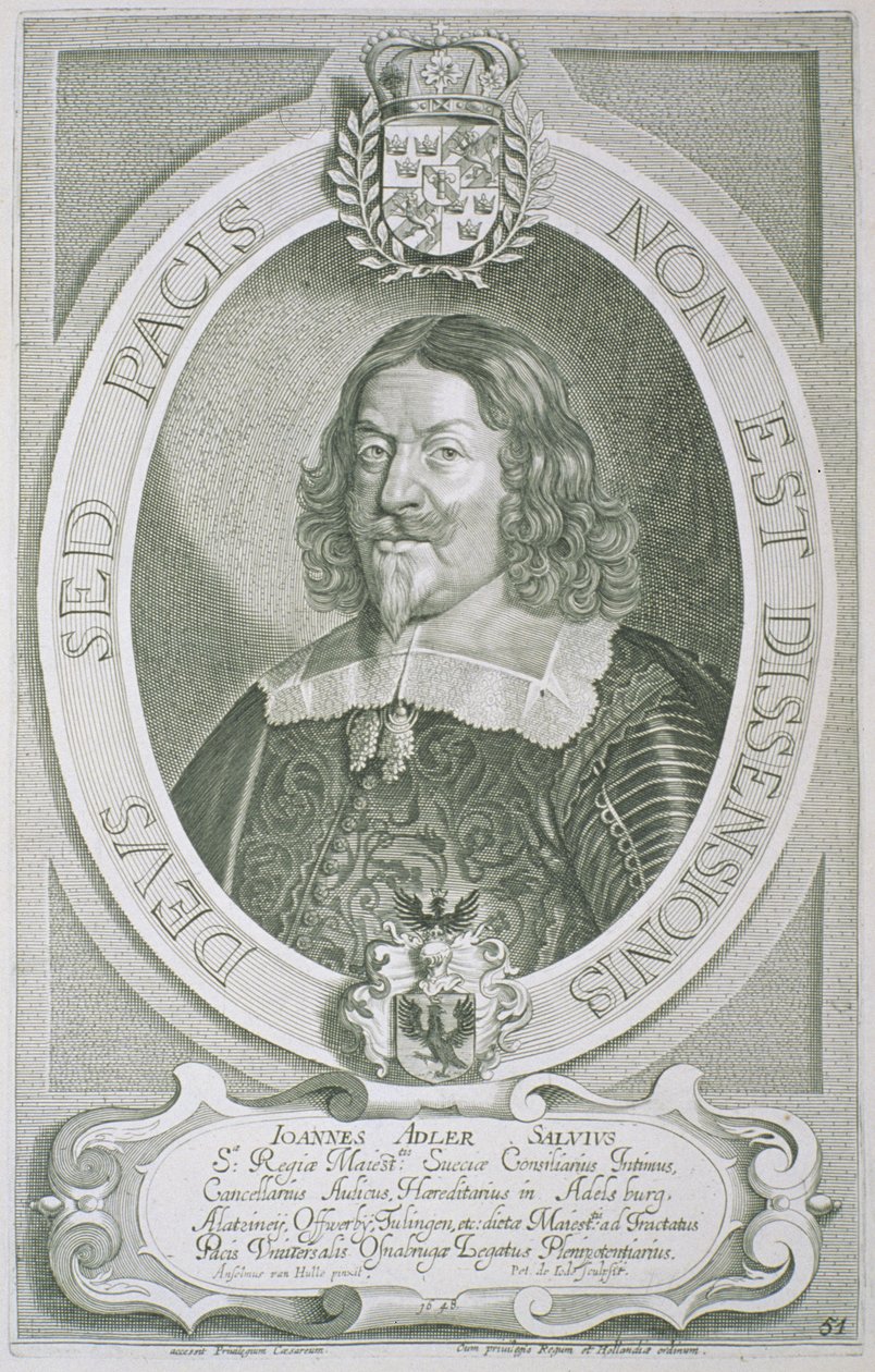 Petrus de Iodeによって刻まれた「Portraits des Hommes Illustres」のヨハンアドラーサルヴィウス（1590-1652）が1706年に出版 作： アンセルムス・ファン・フル
