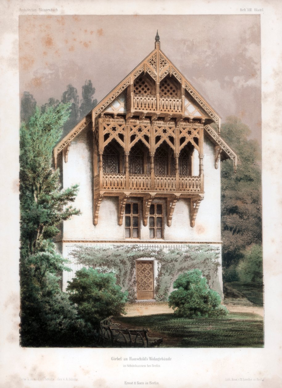 ドイツのベルリン、c1850の近くの住宅、シェーンハウゼンの切妻 作： Wロエロット