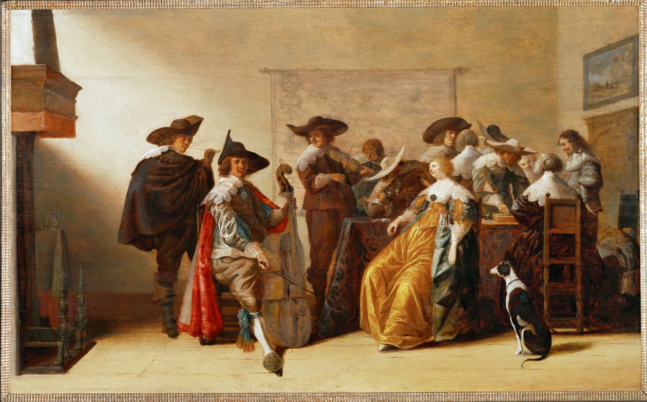 社会の風景（オーク材に絵画） 作： アントニー（1601-73）パラメーデース