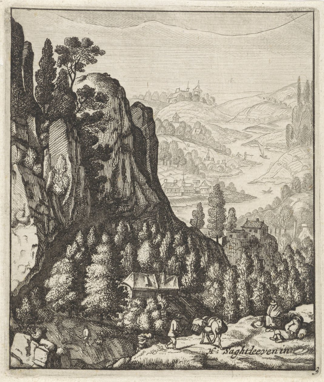 農家と岩山の風景 作： Anthonie de Winter（に起因）