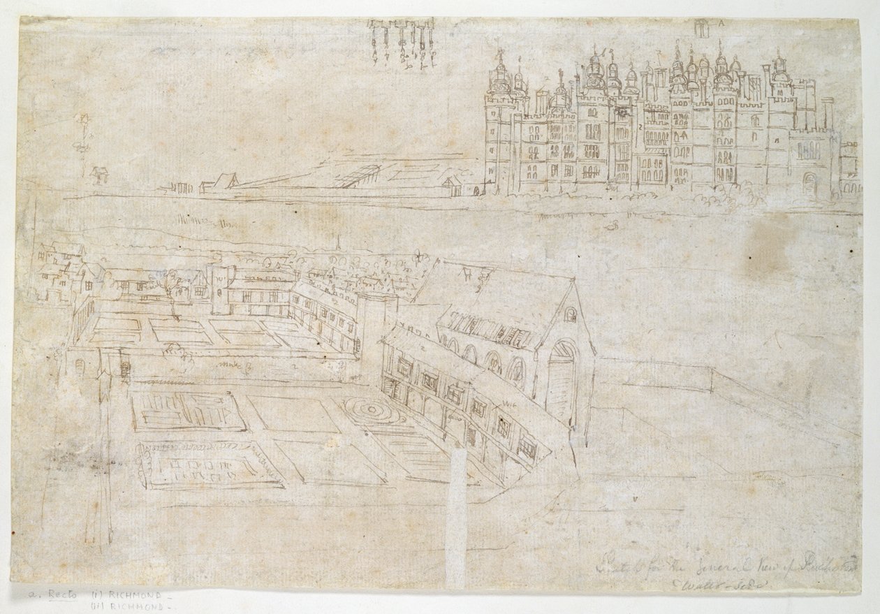 Privy Gardens、リッチモンド宮殿、1544年頃（紙にペンとインク） 作： アントニス・ファン・デン・ウィンガーデ