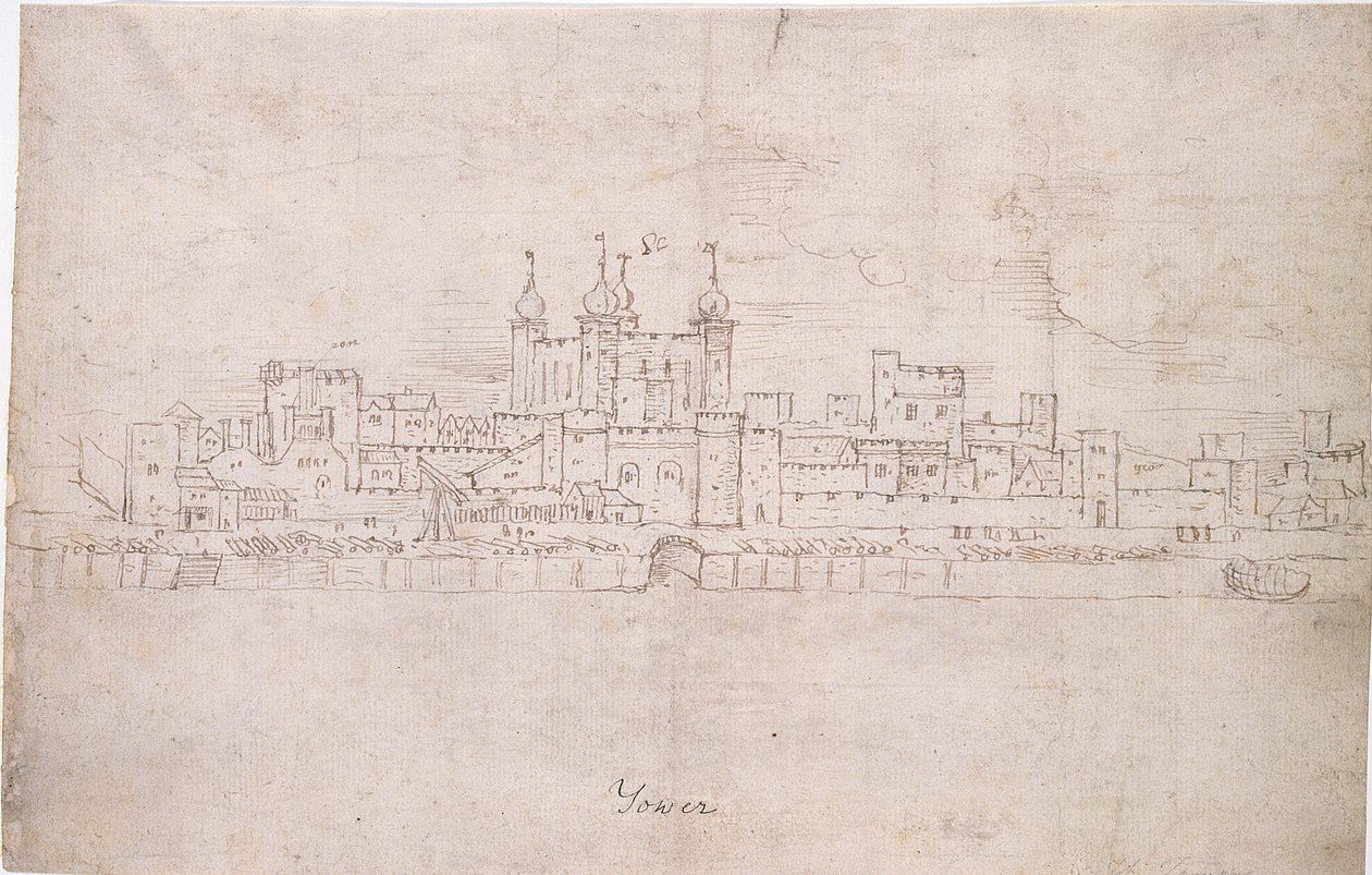 ロンドン塔、1544年頃（紙にペンとインク） 作： アントニス・ファン・デン・ウィンガーデ