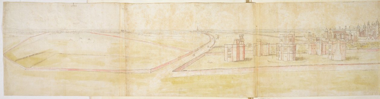 北のハンプトンコート宮殿、1544年頃（紙にペン、インク、トイレ） 作： アントニス・ファン・デン・ウィンガーデ