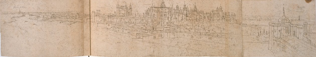 川から見たハンプトンコート宮殿、c1550-1560 作： アントニス・ファン・デン・ウィンガーデ