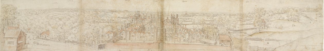 南から見たオートランズ宮殿、1559 年。 裏面: リッチモンド宮殿とオートランズの屋根、1559 年 作： アントニス・ファン・デン・ウィンガーデ