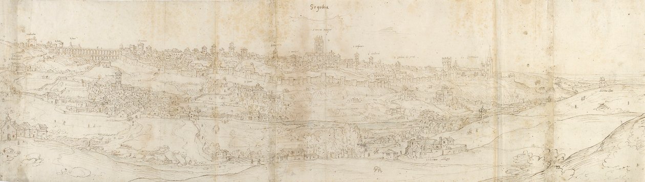 東からのセゴビアのパノラマビュー、c1550-1560 作： アントニス・ファン・デン・ウィンガーデ