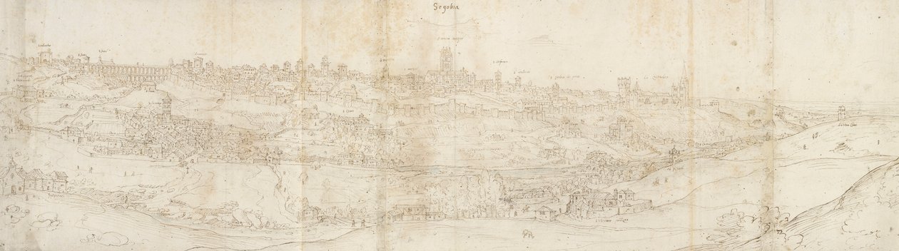東からのセゴビアのパノラマビュー、c1560-1570 作： アントニス・ファン・デン・ウィンガーデ