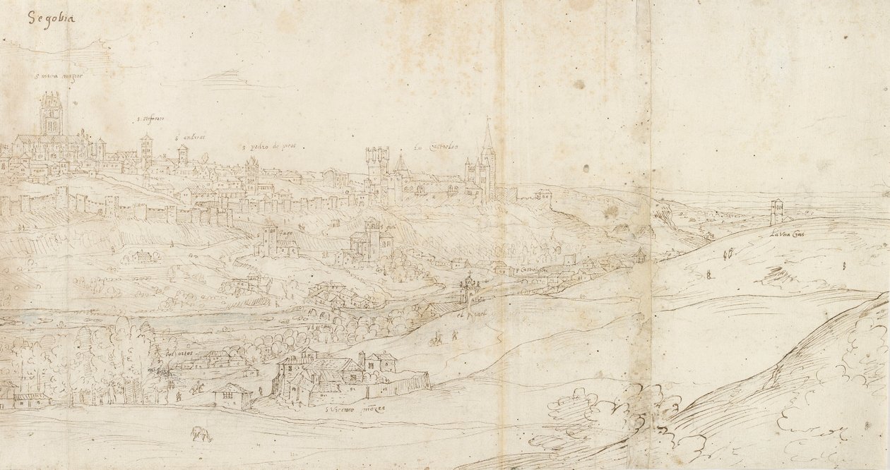 東からのセゴビアのパノラマビュー、c1560-1570 作： アントニス・ファン・デン・ウィンガーデ