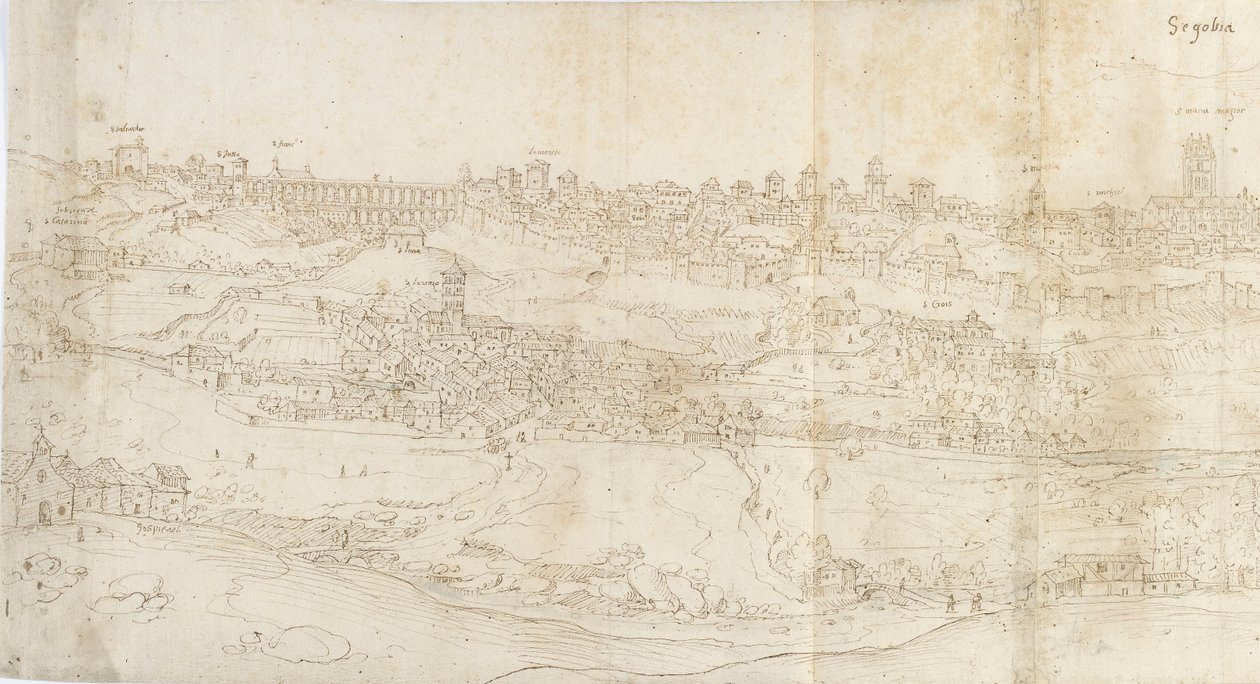 東からのセゴビアのパノラマビュー、c1560-1570 作： アントニス・ファン・デン・ウィンガーデ