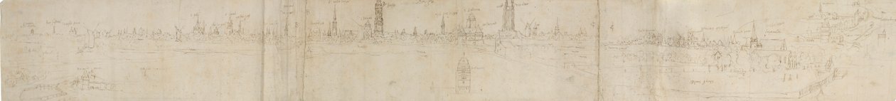 ブルージュの南西からの眺めの予備スケッチ、1558 年。 作： アントニス・ファン・デン・ウィンガーデ