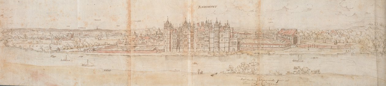 テムズ川の対岸から見たリッチモンド宮殿、1562 年 作： アントニス・ファン・デン・ウィンガーデ