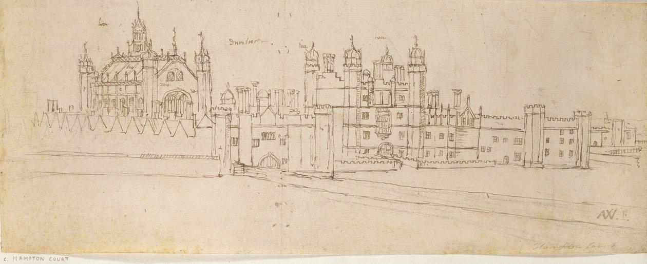 ハンプトンコート宮殿の礼拝堂と守衛門、c1550-1560 作： アントニス・ファン・デン・ウィンガーデ