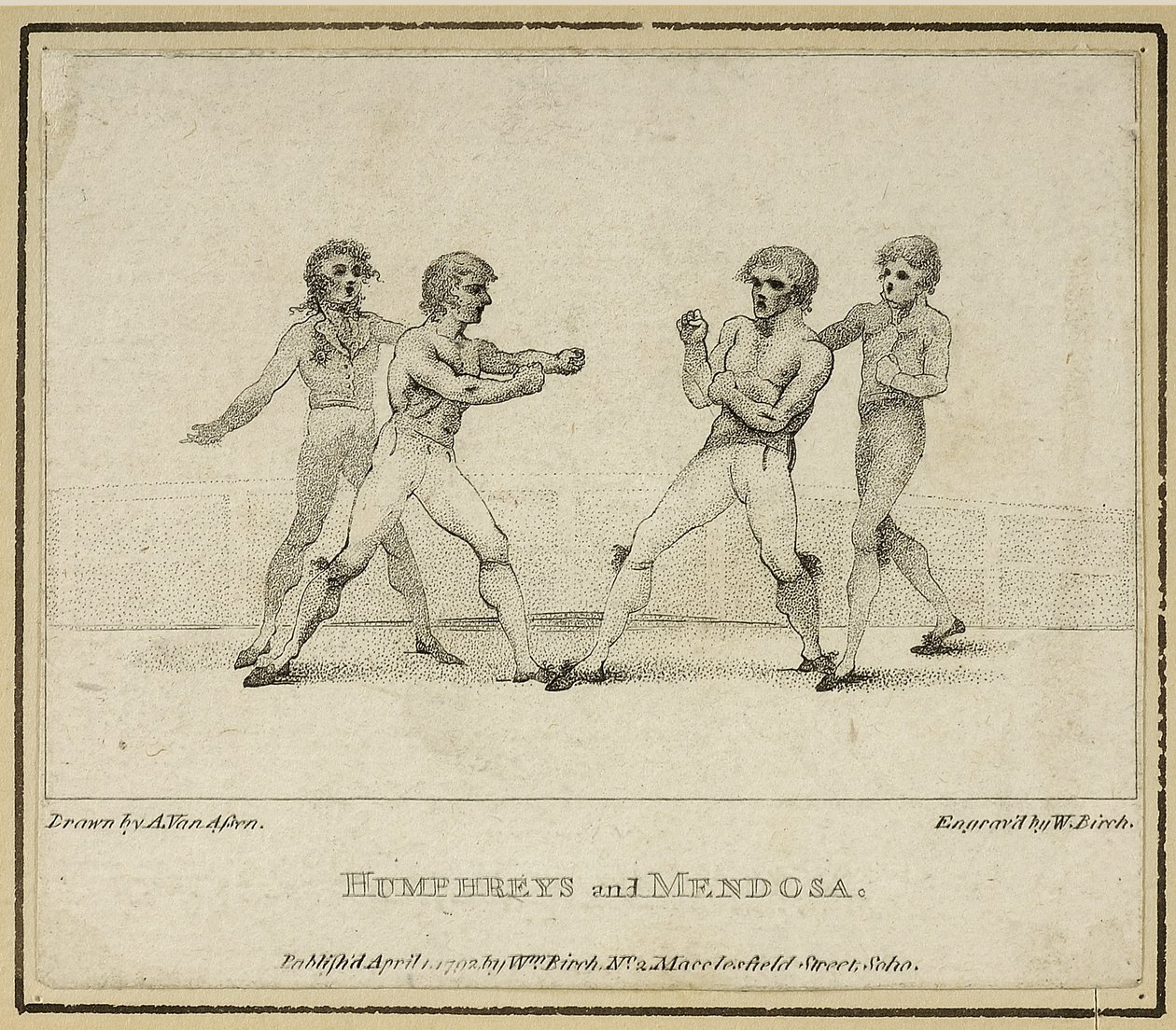ハンフリーズとメンドーサ、ウィリアム・バーチの彫刻、1792年に出版（リトグラフ 作： アンソニー・ヴァン（後）アッセン