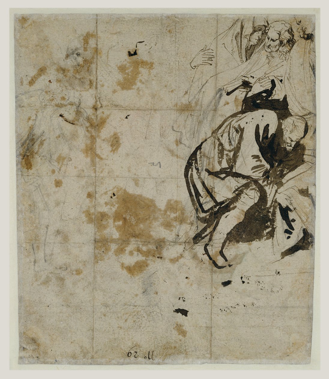 墓の部分的研究（verso）（1617-18）（黒チョーク、ペンと茶色のインク、茶色と赤みを帯びた洗浄、赤と青のチョーク、そして白いガッシュの高まり） 作： アンソニー・ヴァン・ダイク