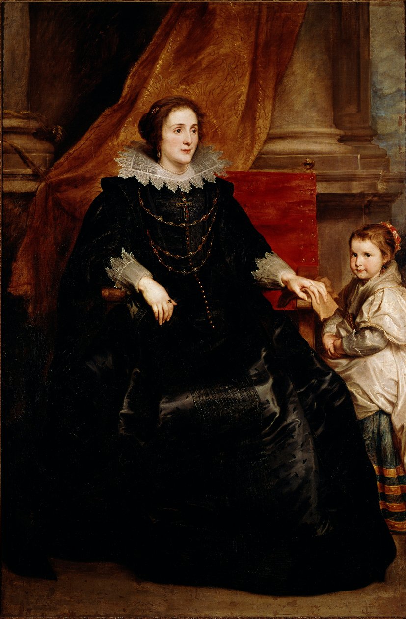 上質な女性とその娘の肖像 アントワーヌ（アントーンまたはアントン）・ヴァン・ダイク（1599-1641）の絵画 作： アンソニー・ヴァン・ダイク