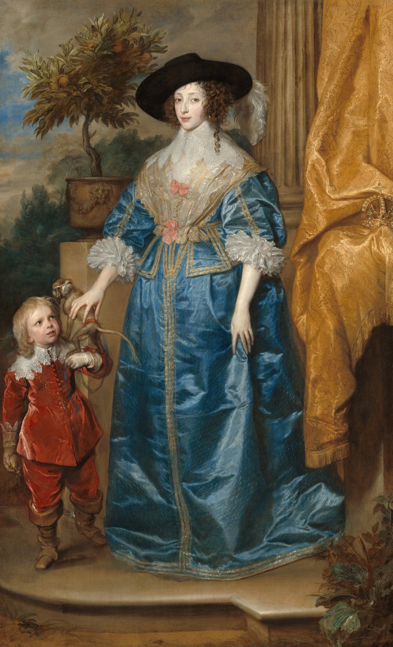 ヘンリエッタ・マリア女王とサー・ジェフリー・ハドソン、1633年。 作： アンソニー・ヴァン・ダイク