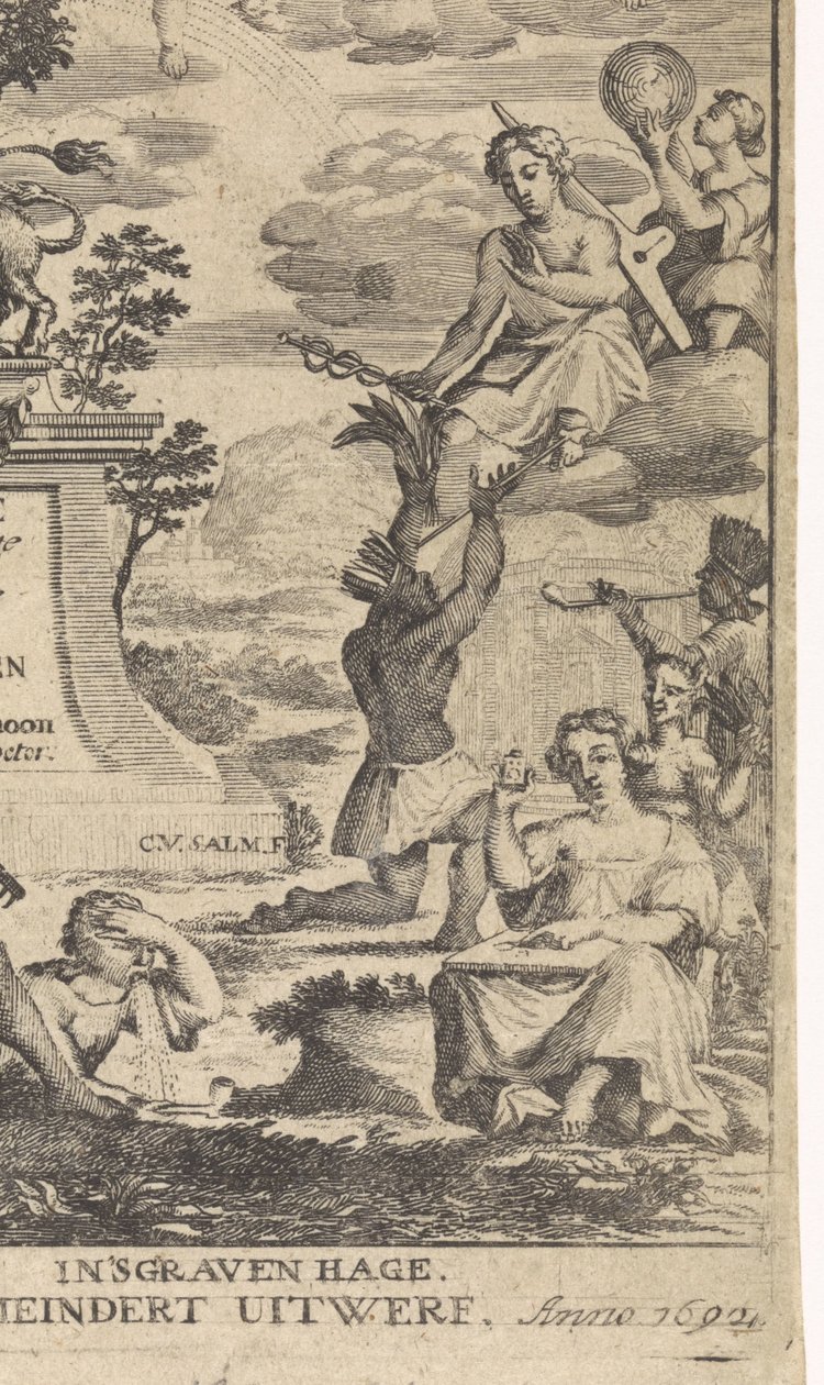 植物学の寓意 タイトル ページ: Theodorus Schoon、植物の真の演習と分析、1692 年 作： アンソニー・ヴァン・ジルベルト