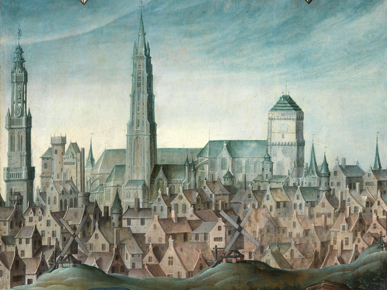 フアン・パルド2世と妻のアンナ・インゲニューラントとマリア・アンシュマンの肖像画の詳細 作： Anthuenis (1536-1613) Claeissins または Claeissens